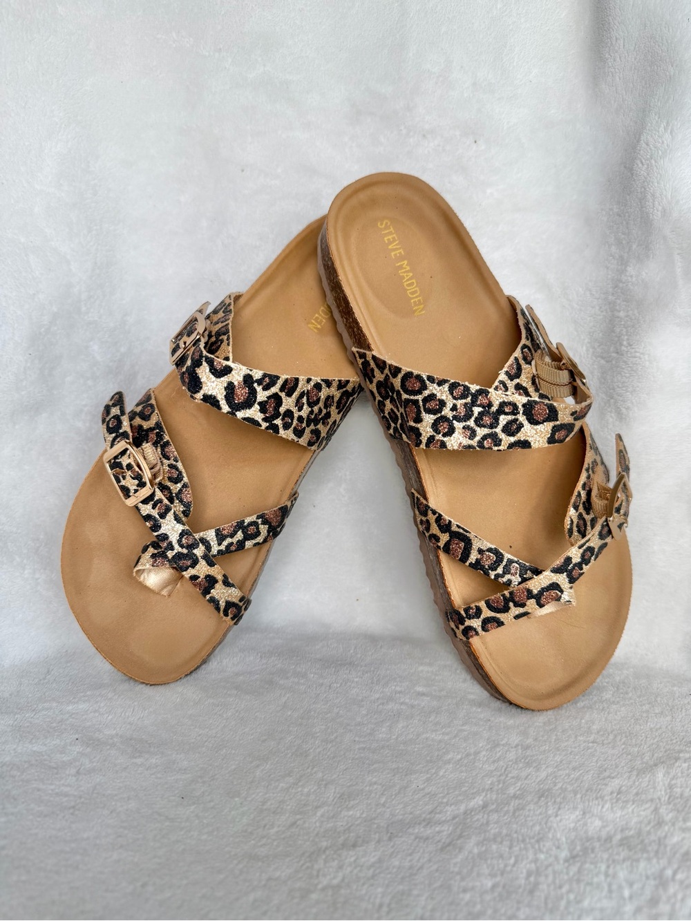 Steve Madden Women’s Leopard Print Slide Sandals - Tan Footbed Size 4